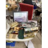 AN ASSORTMENT OF ITEMS TO INCLUDE AIRFIX MODEL PAINTS, BINOCULARS AND VINTAGE GAMES ETC