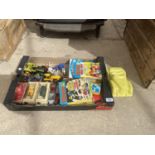 AN ASSORTMENT OF TOYS TO INCLUDE BEANO COMICS, AND DIE CAST VEHICLES