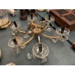 A VINTAGE SIX BRANCH FRENCH (MONTELLIMAR) CHANDELIER LIGHT FITTING WITH CUT GLASS DROPLETS