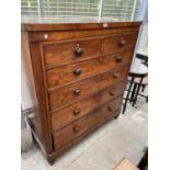 A VICTORIAN MAHOGANY CHEST OF TWO SHORT AND THREE LONG DRAWERS, 45" WIDE