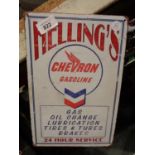 A TIN METAL 'HELLINGS' SIGN 20CM X 30CM