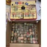 A VINTAGE CHILDRENS CHEMISTRY SET AND A LARGE QUANTITY OF VINTAGE WOODEN PICTURE BLOCKS