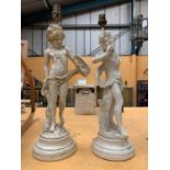 A PAIR OF VINTAGE PLASTER LAMP BASES IN THE FORM OF CHERUBS (A/F)
