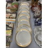 A SET OF EIGHT CRESCENT & SONS GEORGE JONES CHINA SIDE PLATES WITH GOLD DECORATION