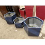 THREE PENTAGON FIBRE GLASS PLANTERS