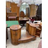 AN ART DECO WALNUT DRESING TABLE BY SHRAEGER WITH TWIN SIDE PEDESTALS AND SINGLE DRAWER
