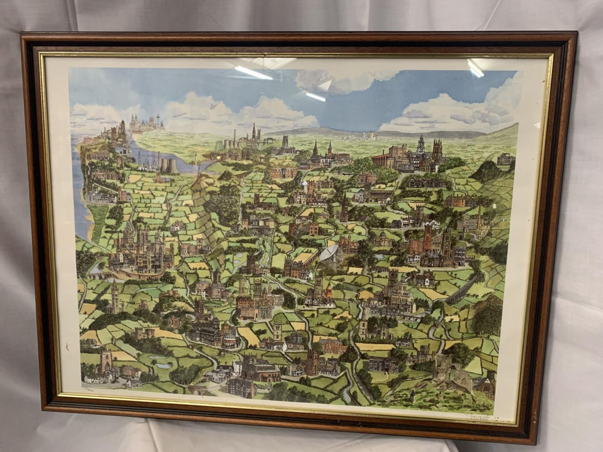 A FRAMED LIMITED EDITION 'MEMORIES OF CHESHIRE' PRINT BY MARTIN STUART MOORE (472/950)