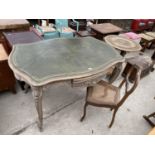 A CONTINENTAL BLEACHES WALNUT CENTRE TABLE WITH CABRIOLE LEGS AND ALL ROUND CARVINGS, HAVING INSET