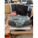 AN ASSORTMENT OF ITEMS TO INCLUDE A PACIFIC DVD PLAYER, A SHARP RADIO AND TWO MONITORS ETC