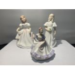 THREE SAMLL ROYAL DOULTON FIGURINES OF LADIES