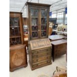 AN OLD CHARM BUREAU BOOKCASE WITH LINEN FOLD FLAP, 30" WIDE