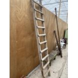 A VINTAGE WOODEN 12 RUNG LADDER