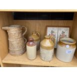 AN ASSORTMENT OF ITEMS TO INCLUDE STONE WARE VESSELS AND A FRAMED TILE ETC