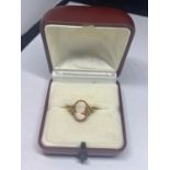 A 9 CARAT GOLD CAMEO RING SIZE J WITH A PRESENTATION BOX