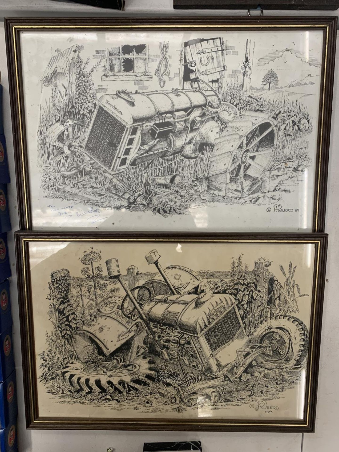 TWO FORDSON TRACTOR RELATED PRINTS SIGNED BY PWILFORD