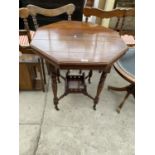 A VICTORIAN OCTAGONAL TWO TIER CENTRE TABLE, 28" ACROSS