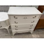 A MODERN WHITE AND GILT CHEST OF FIVE DRAWERS, 31" WIDE