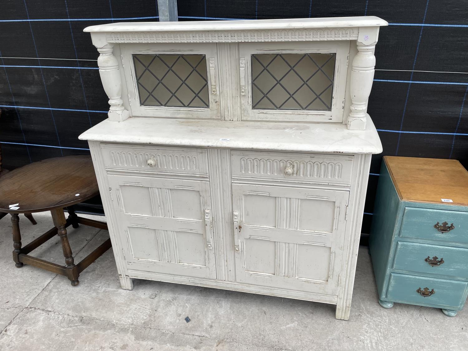 A MODERNPAINTED COURT CUPBOARD, 48" WIDE