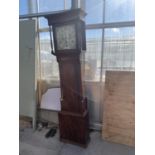 A 19TH CENTURY OAK AND CROSSBANDED EIGHT DAY LONGCASE CLOCK WITH SQUARE ENAMEL DIAL PAINTED WITH