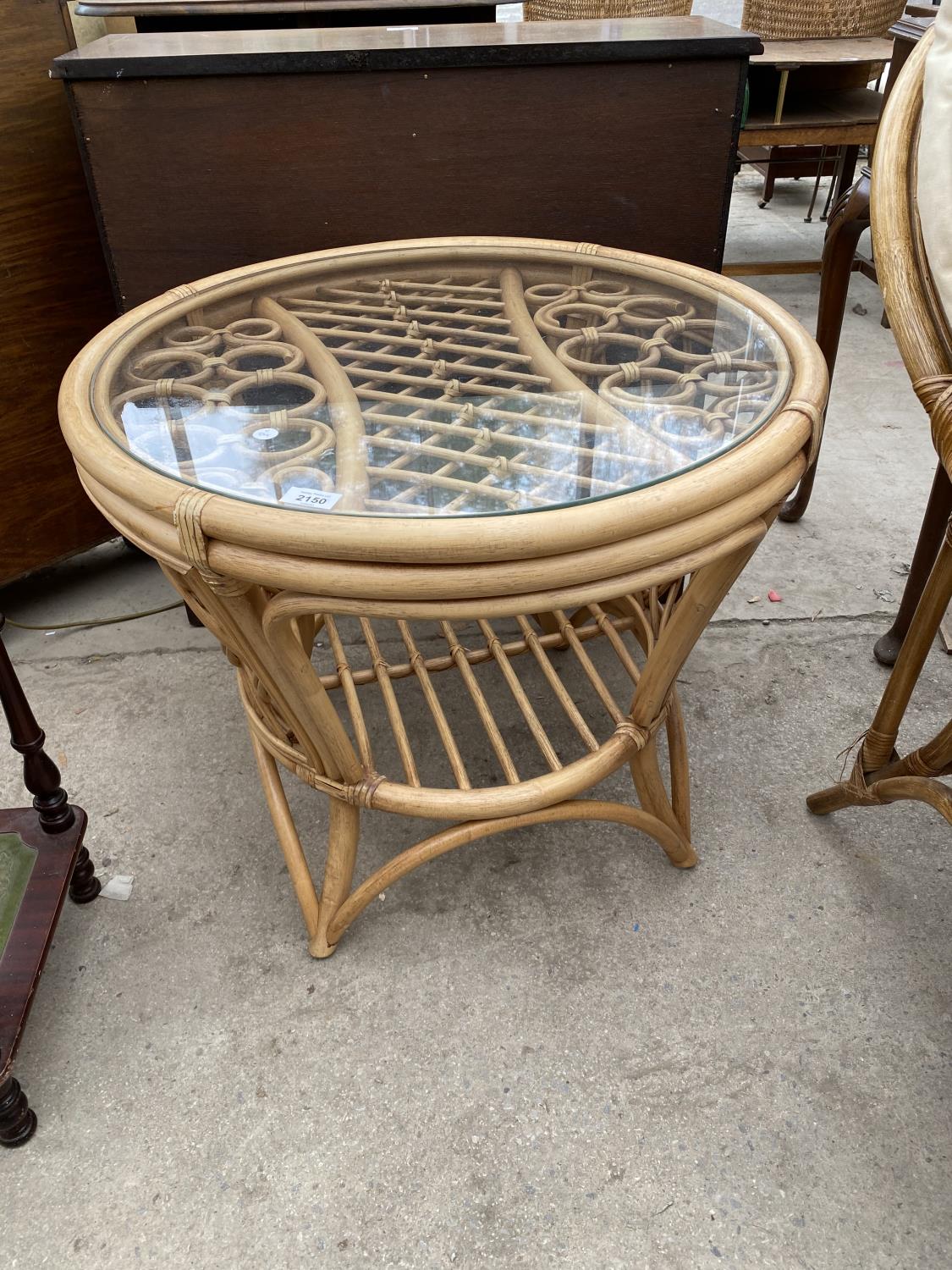 THREE BAMBOO AND WICKER CONSERVATORY CHAIRS AND CIRCULAR TABLE - Image 2 of 6