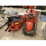 AN ASSORTMENT OF GARDEN TOOLS TO INCLUDE A FLYMO LAWN MOWER, A FLYMO GARDEN VAC AND THREE ELECTRIC