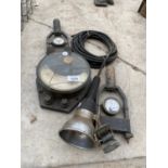 AN ASSORTMENT OF VINTAGE ITEMS TO INCLUDE A LIGHT, AND TWO VOLT METERS ETC