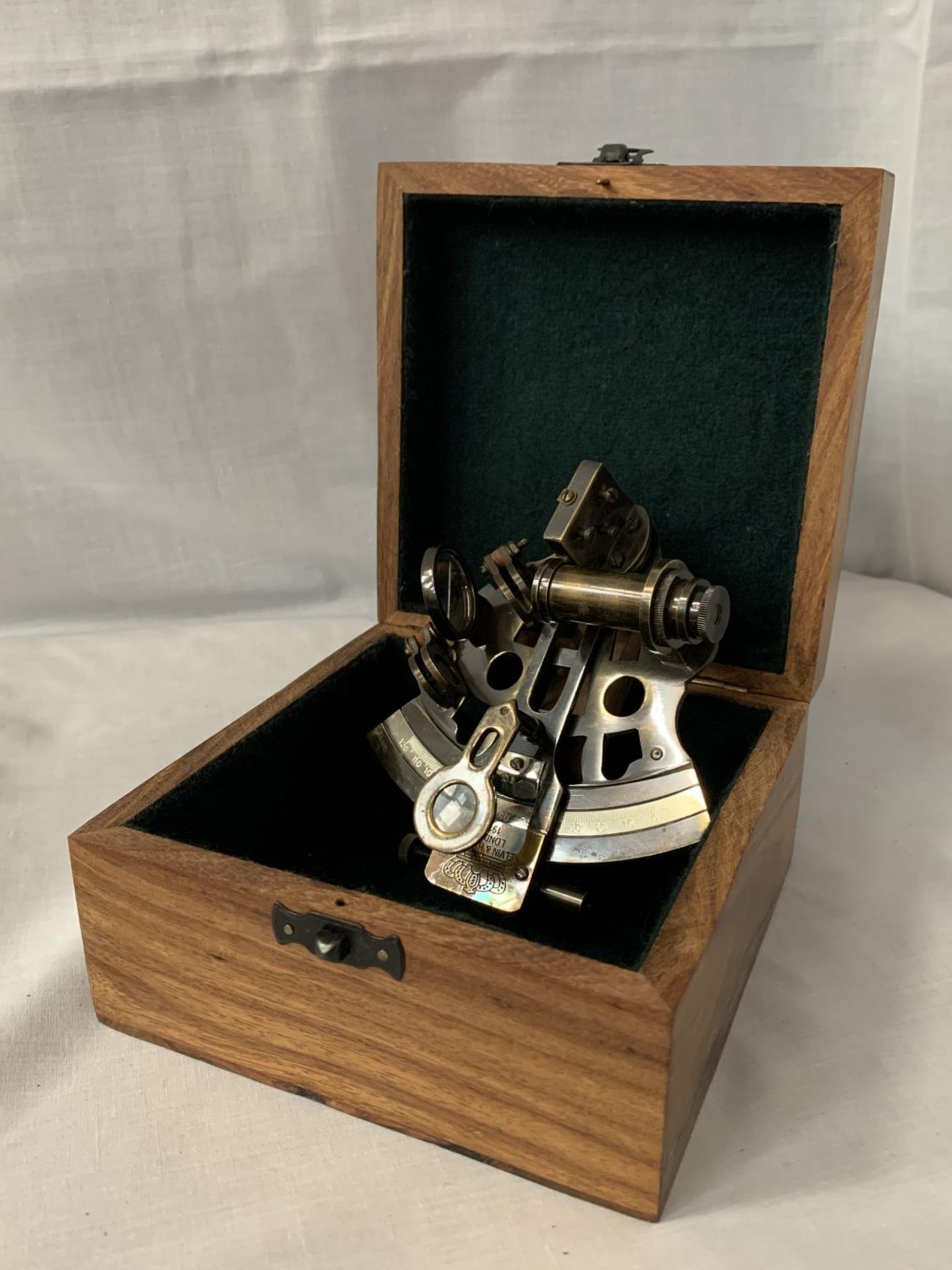 A BOXED BRASS SEXTANT