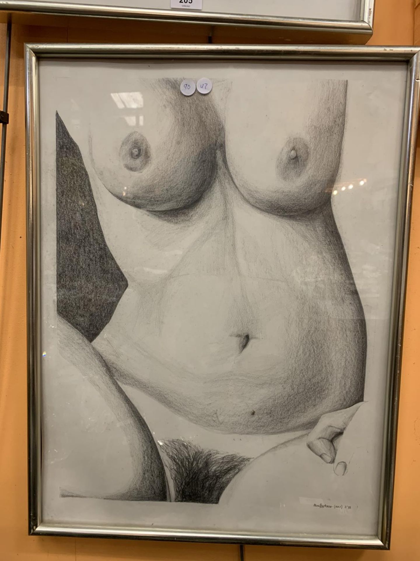 TWO FRAMED EROTIC DRAWINGS SIGNED ALEY EASTIRE - Image 2 of 3