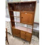 A RETRO TEAK ROOM DIVIDER ENCLOSING CUPBOARDS AND DRAWERS, 42" WIDE