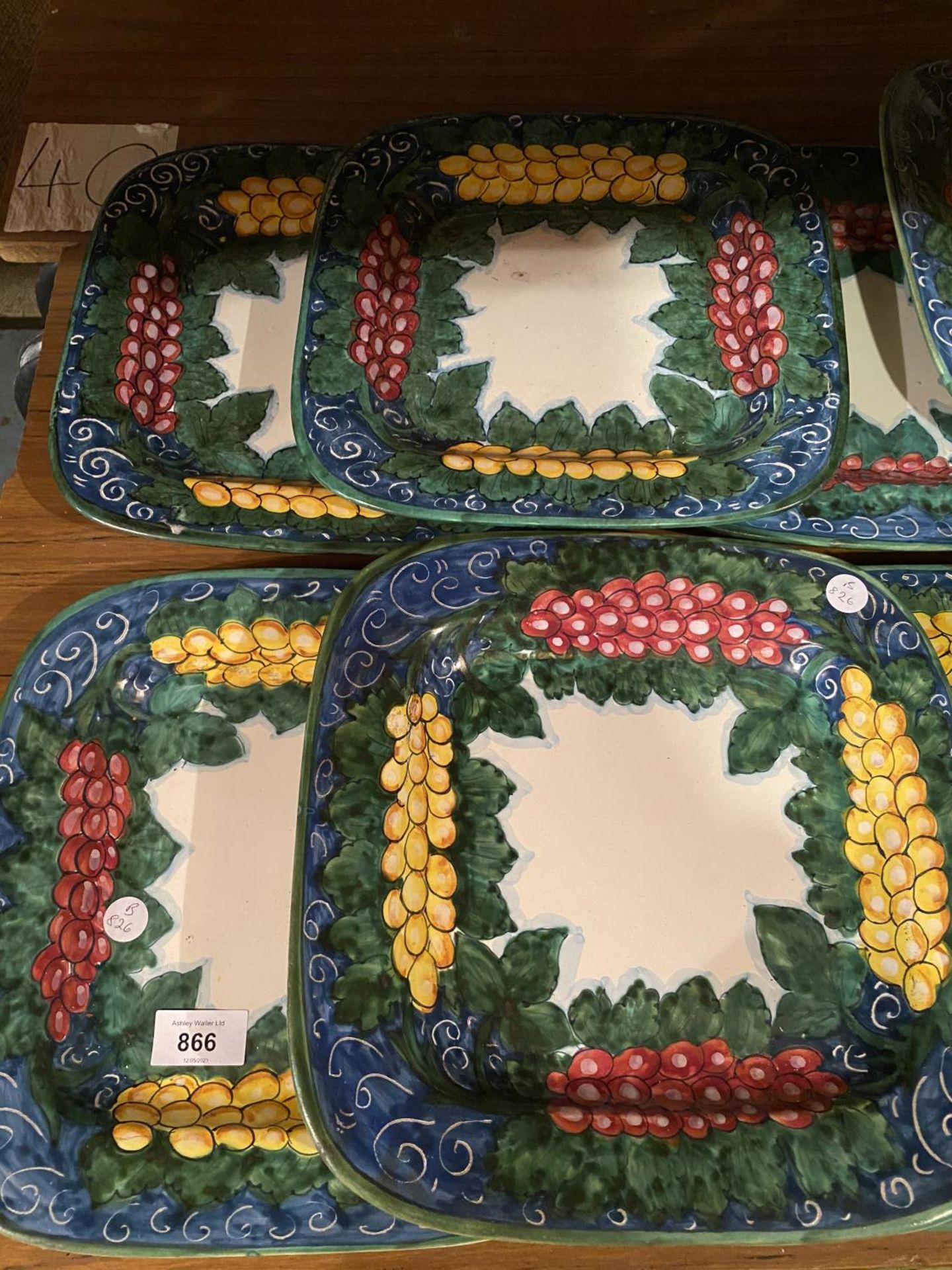 TEN DECORATIVE WALL HANGING GLAZED PLATES DEPICTING FRUITS 28.5CM X 28.5CM - Image 2 of 3