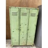 A VINTAGE METAL 3 SECTION LOCKER UNIT