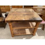 A KITCHEN BUTCHERS BLOCK TYPE THREE TIER TABLE, 38X35"