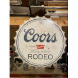 A METAL SIGN BEER BOTTLE CAP -COORS LIGHT RODEO. 35CM