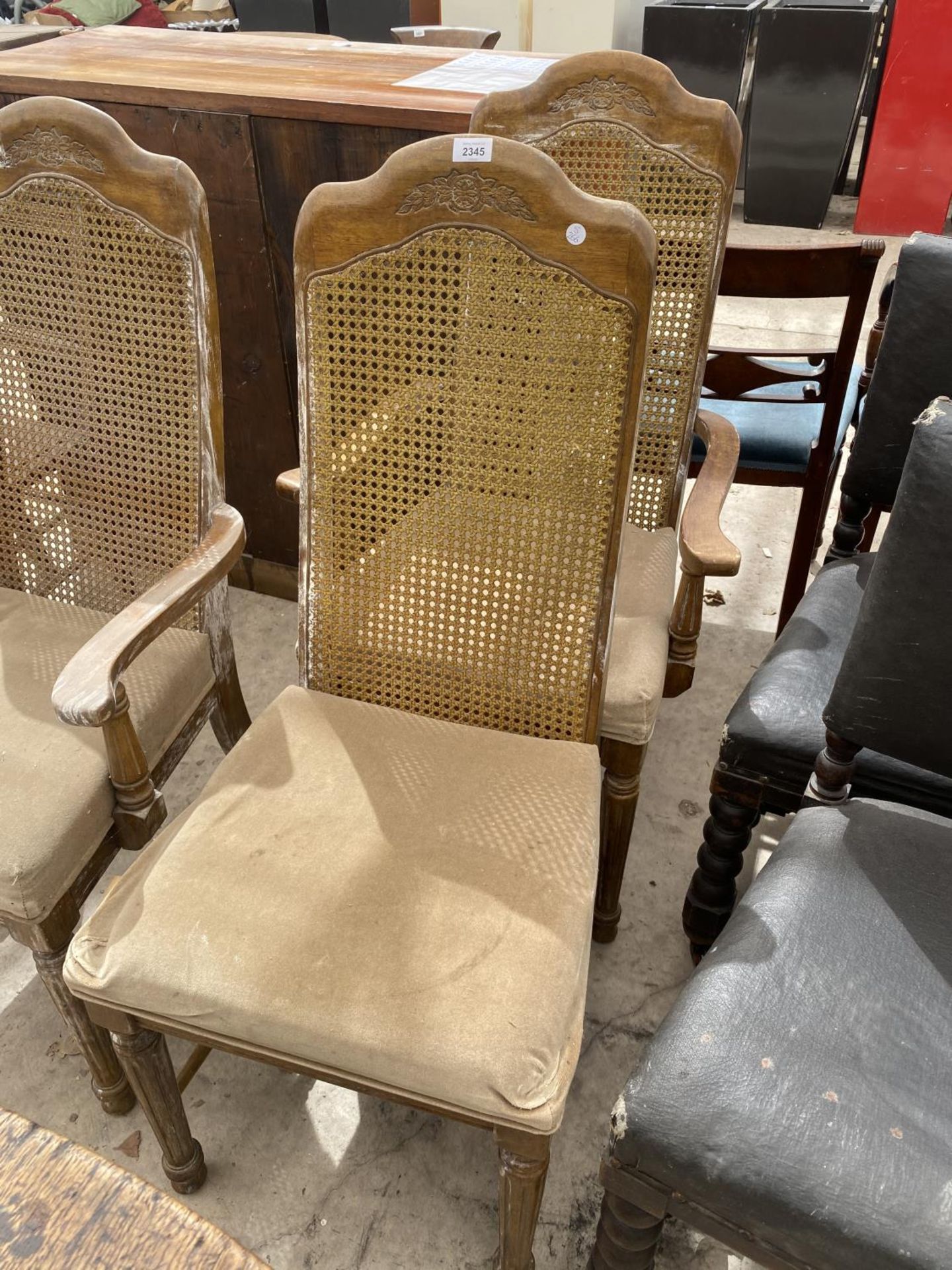 TWO EDWARDIAN BEDROOM CHAIRS, THREE CANE-BACK DINING CHAIRS AND A VICTORIAN CORNER STAND - Image 2 of 4