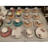 A SELECTION OF CHINA TRIOS PLUS FURTHER SIDE PLATES