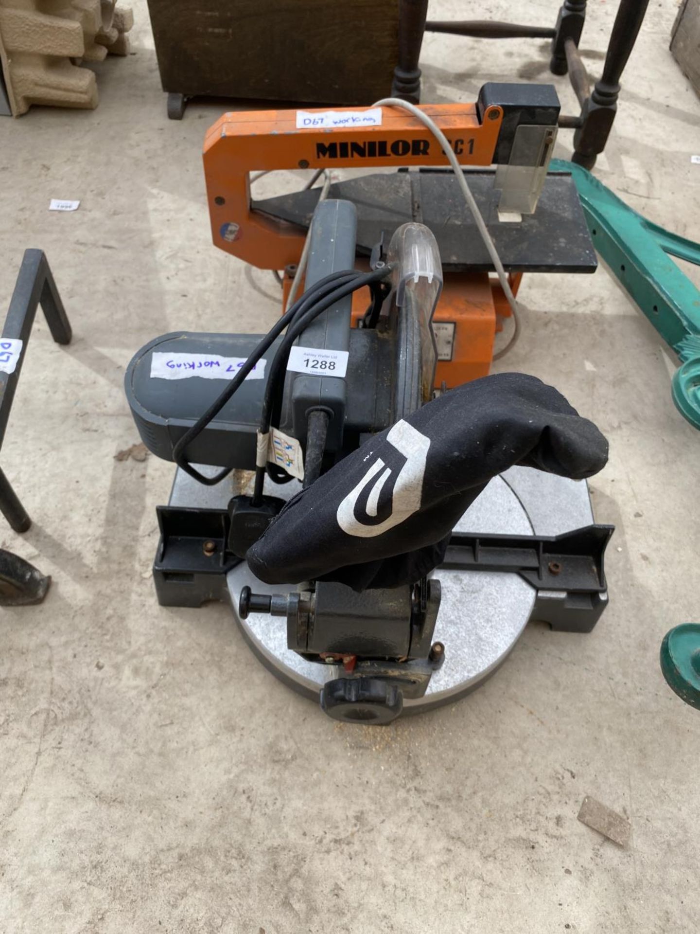 AN ELECTRIC MITRE SAW AND A MINILOR SCROLL SAW BOTH BELIEVED WORKING ORDER BUT NO WARRANTY