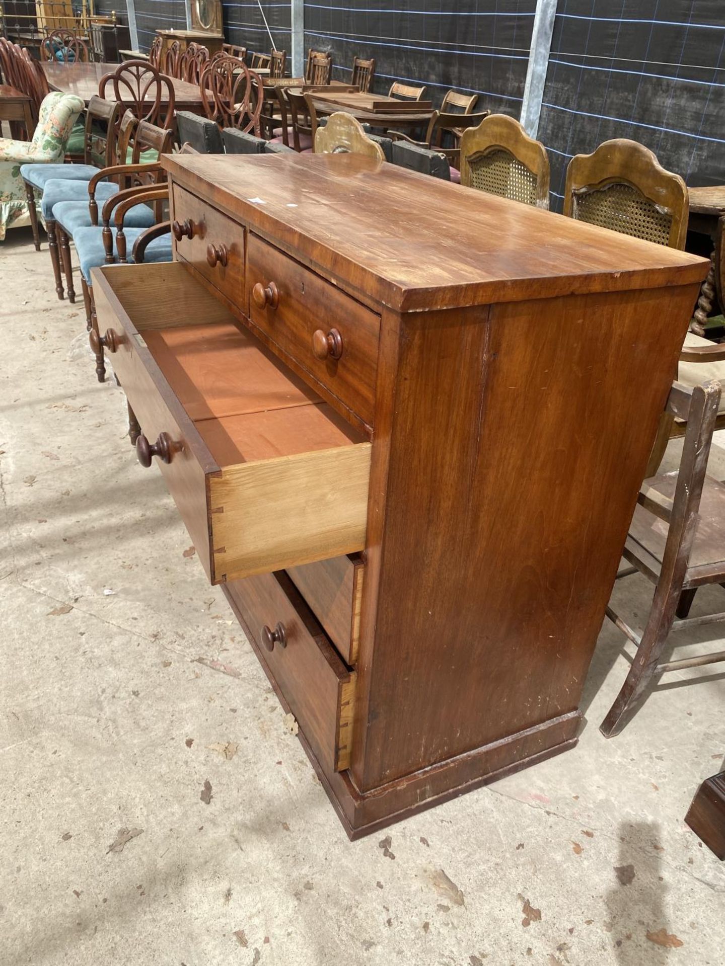 A VICTORIAN MAHOGANY CHEST OF TWO SHORT AND THREE LONG DRAWERS W:44" - Image 3 of 4