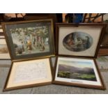 THREE FRAMED PICTURES AND A FRAMED MAP OF NEWTON 1897
