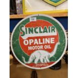 A CIRCULAR METAL 'SINCLAIR OPALINE MOTOR OIL'' SIGN - DIA:35.5CM