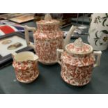 A SMALL VINTAGE FLORAL COFFEE POT TO INCLUDE A LIDDED SUGAR POT AND A SMALL CREAMER