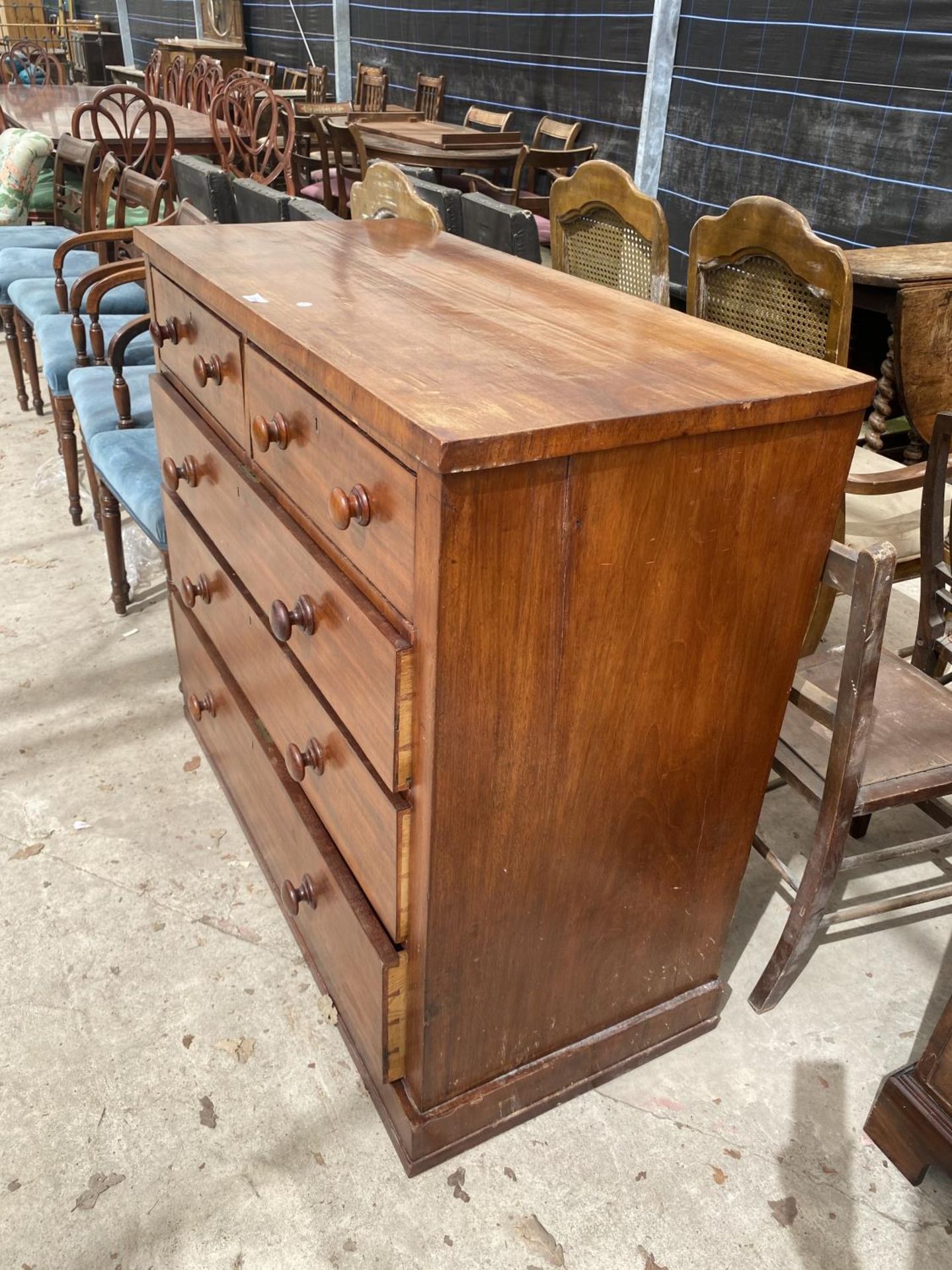 A VICTORIAN MAHOGANY CHEST OF TWO SHORT AND THREE LONG DRAWERS W:44" - Image 2 of 4