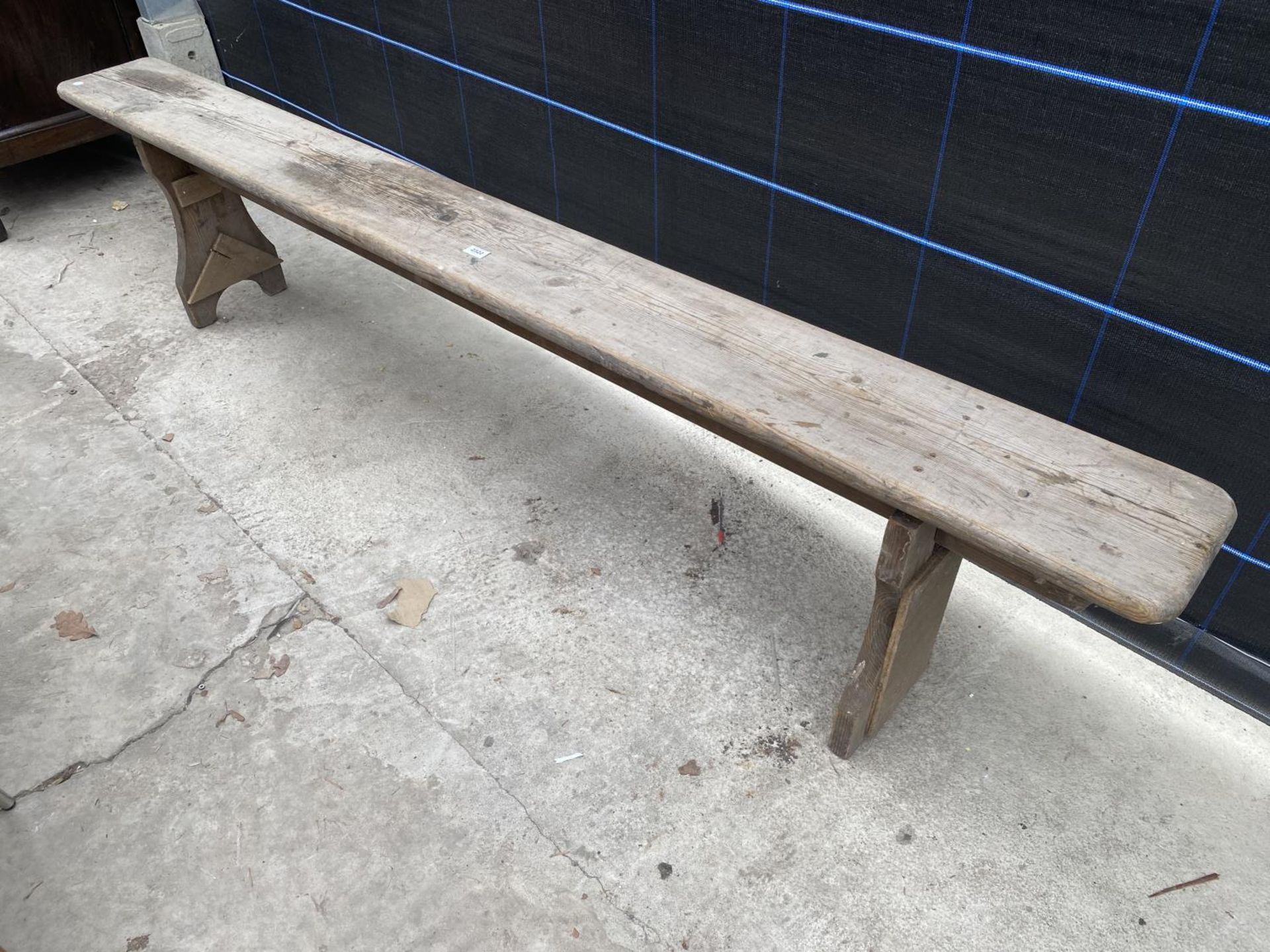 A VICTORIAN PINE BENCH, 85" LONG