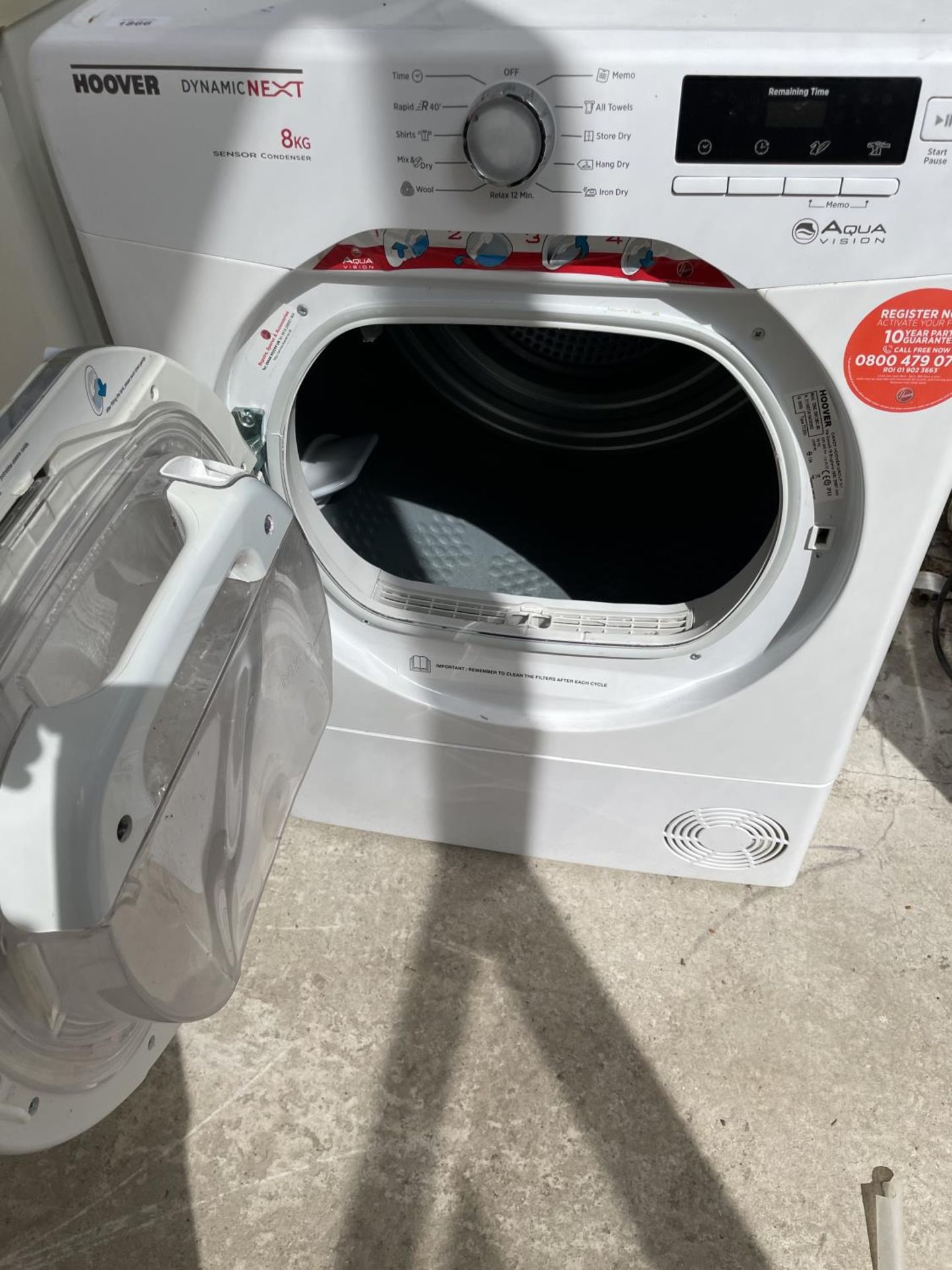 A WHITE HOOVER 8KG TUMBLE DRYER BELIEVED WORKING BUT NO WARRANTY - Image 3 of 3