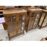 A PAIR OF EARLY 20TH CENTURY CHINOISERIE DISPLAY CABINET ON CABRIOLE LEGS, 28" WIDE EACH