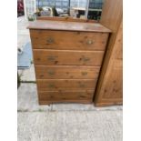 A PINE CHEST OF FIVE DRAWERS AND WARDROBE
