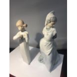 TWO GIRL FIGURINES TO INCLUDE A LLADRO AND A NAO