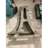 A PAIR OF HEAVY CAST IRON TABLE BASE LEGS