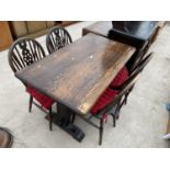 A REFECTORY STYLE DINING TABLE AND FOUR WHEELBACK WINDSOR STYLE CHAIRS