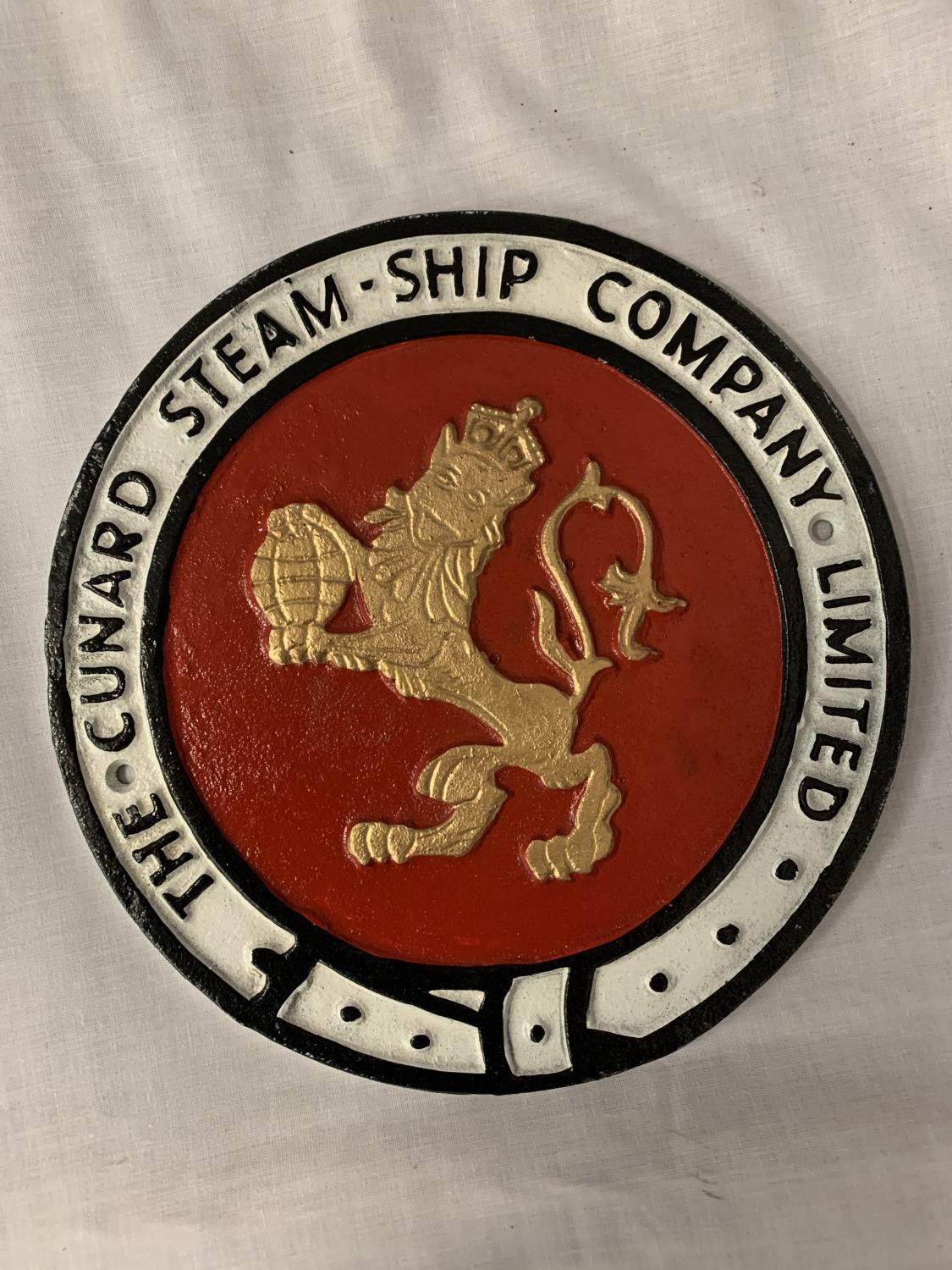 A CIRCULAR CAST METAL CUNARD STEAM - SHIP SIGN