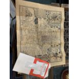 AN AUTHENTIC REPLICA OLD MAP OF STAFFORDSHIRE 1610 ON ANTIQUED PARCHMENT